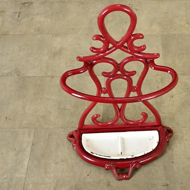 French Art Nouveau Enameled Cast Iron Umbrella Stand For Sale - Image 4 of 10