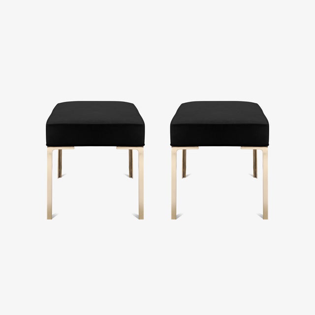 Montage Astor Brass Ottomans in Noir Ultrasuede by Montage, Pair For Sale - Image 4 of 6