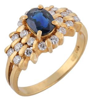 Vintage Sapphire Diamond 18k Yellow Gold Ring, Size 6