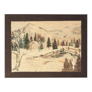 1930s Multicolor Scene Pictorial Antique American Hooked Rug 2'4" X 3'0" Handknotted Wool Carpet For Sale