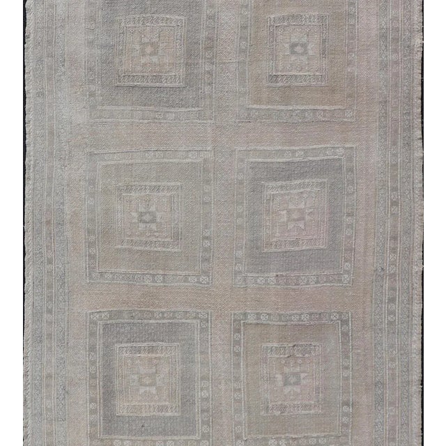 Traditional Mid 20th Century Vintage Turkish Embroidered Kilim With Geometric Box Design in Earthy Tones For Sale - Image 3 of 12