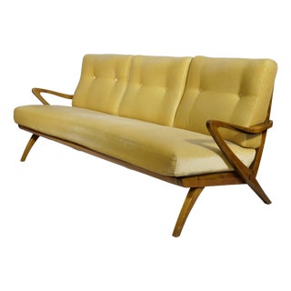 Mid-Century Modern Three-Seater Wooden Sofa by Guglielmo Ulrich, Italy, 1950s For Sale