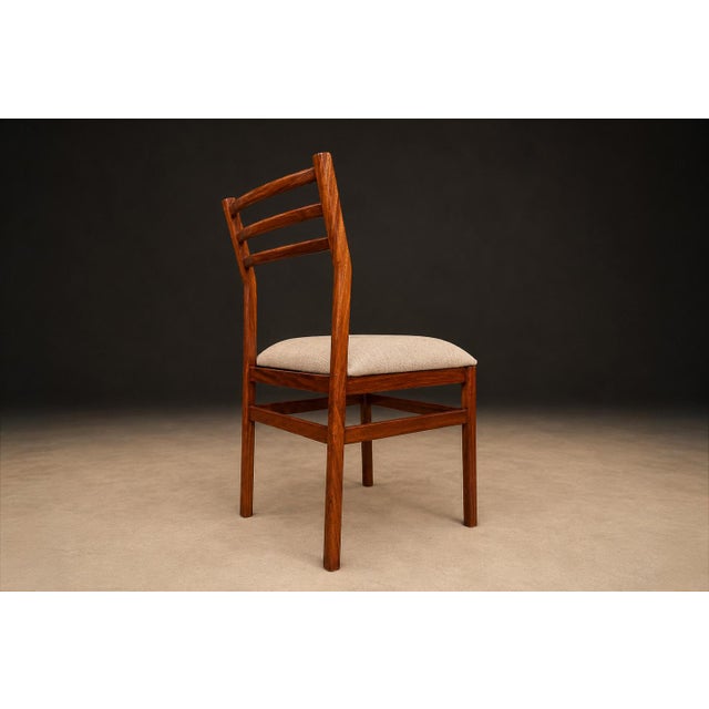 Brazilian Modern Set of Eight Chairs in Caviuna Wood & Linen, Alexandre Rapoport, 1960s For Sale - Image 13 of 16