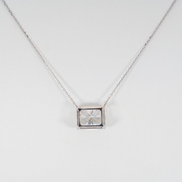 Silver 4Ct Lab Grown Diamond Solitaire Necklace With Chain in Solid 14k Gold, 11x9mm For Sale - Image 8 of 9