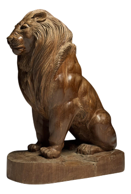 Asian Carved Wood Lion Statue