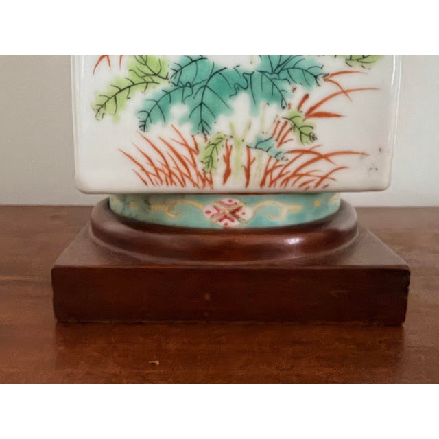 Ceramic Pair of Colorful Chinoiserie Floral Lamps With Silk Shades For Sale - Image 7 of 10