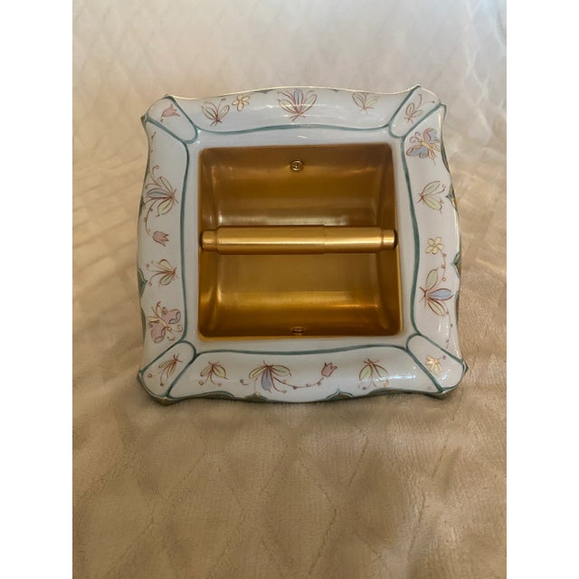 Exquisite Sherle Wagner/Maison Bagues vintage gold-plated and hand-painted ceramic recessed toilet paper holder. Rare...