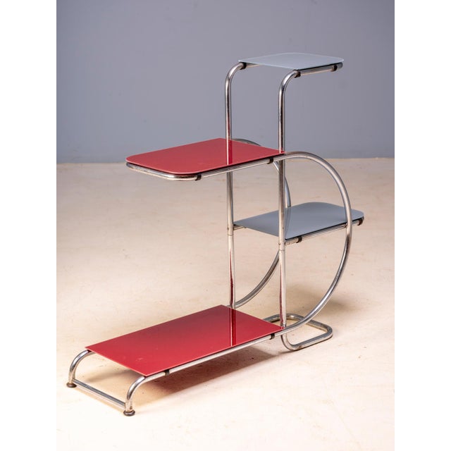 Bauhaus 20th Century Bauhaus Tubular Steel Plant Stand with Colored Glass Shelves by Emile Guyot, Czechoslovakia, 1930 For Sale - Image 3 of 7