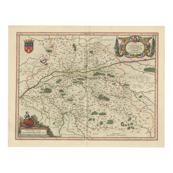 Antique Blaeu Map of Touraine, Tours and the Loire Valley, 1642 For Sale