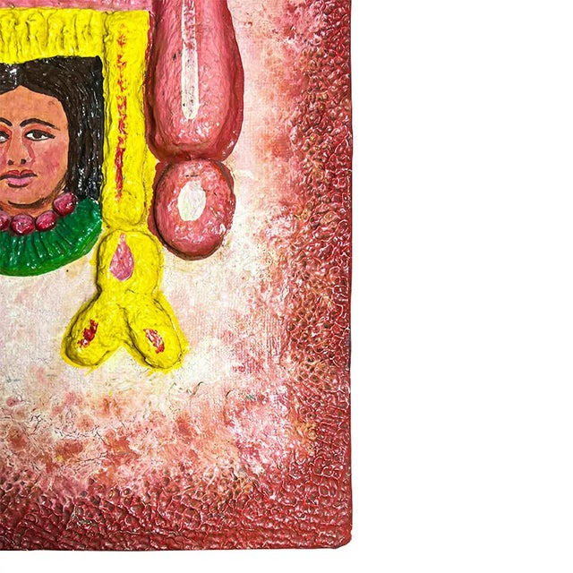 Late 20th Century Vintage Authentic Hand Painted Mexican Folk Art Hanging Wall Plaque For Sale - Image 9 of 10