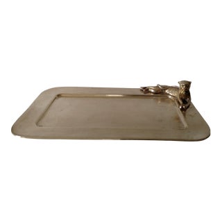 Vintage Reclining Leopard Brass Tray For Sale