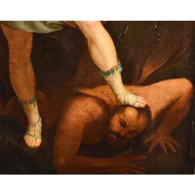 Follower of Guido Reni, Archangel Michael Reni, 1700, Oil on Canvas For Sale - Image 7 of 15