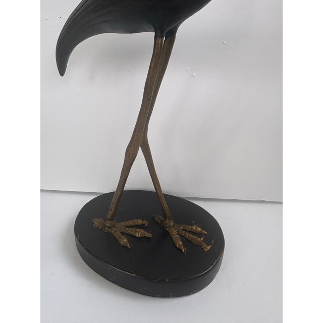 Vintage Korean Black and Gold Heron Sculpture on Oval Base, 13” For Sale - Image 4 of 11