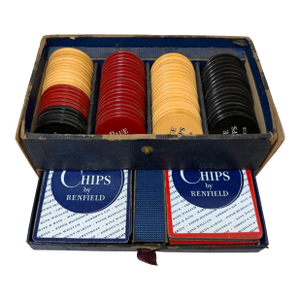 Vintage Blue Chips Renfield Bakelite Gambling Gaming Poker Chip Playing Card Set