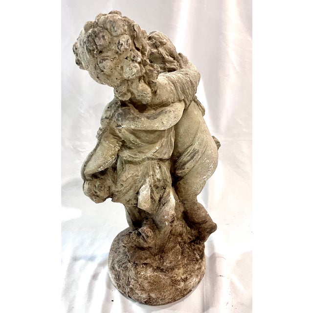 Vintage Mid-Century Neoclassical Weathered Concrete 18" Cherub Fountain Sculpture For Sale - Image 12 of 16