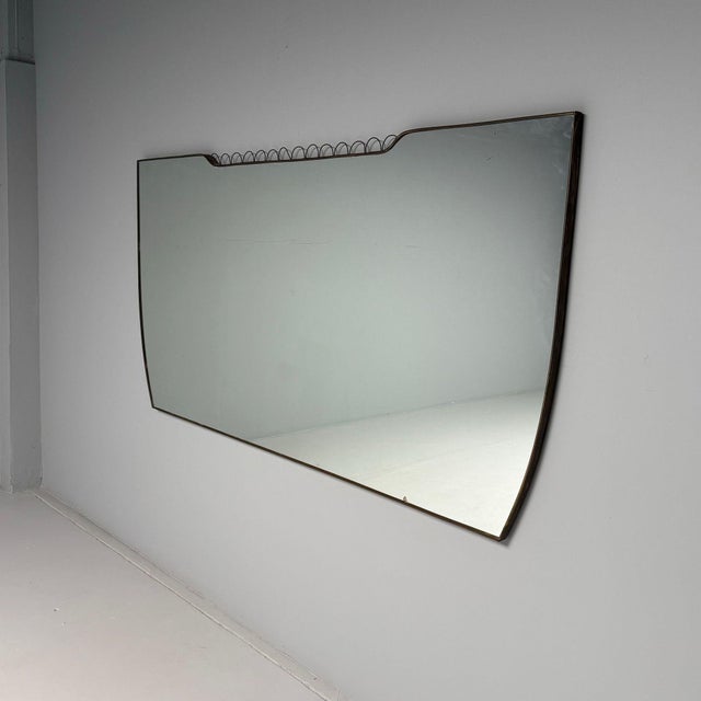 Osvaldo Borsani Attr, Monumental Wall Mirror, Tinted Mirror, Brass, Italy, 1940s For Sale - Image 4 of 14