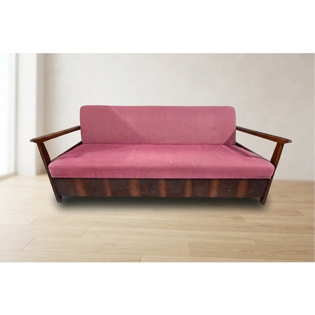 Mid-Century Modern Burgundy Folding Sofa Bed from Edmund Homa, Czechoslovakia, 1960s For Sale - Image 13 of 15