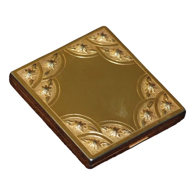 Gold Compact Mirror Powder Box, 1950s For Sale