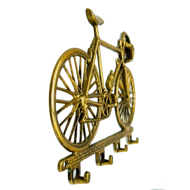 Late 20th Century Vintage Brass Bicycle Wall Hook Rack – Sports Motif Bike Key Holder For Sale - Image 5 of 10