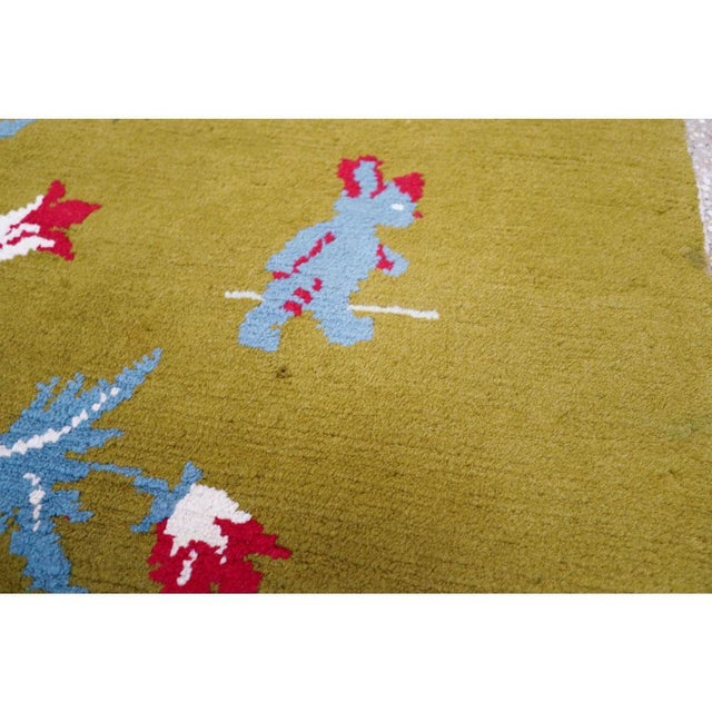 Green Galerie Shabab Collection Mid-20th Century Swedish Handmade Green Pictorial Rug With Elephants and Teddy Bears For Sale - Image 8 of 10