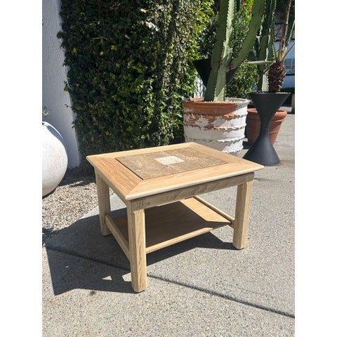 Late 19th Century Vintage Wood Side Table With Inset Stone Top and Lower Shelf For Sale - Image 5 of 17