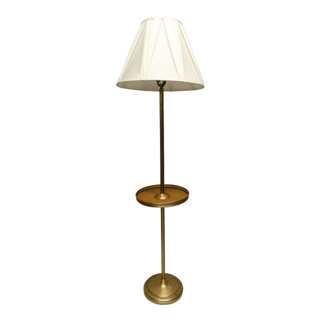 Mid Century Modern Brass Finish Floor Lamp With Built in Table For Sale
