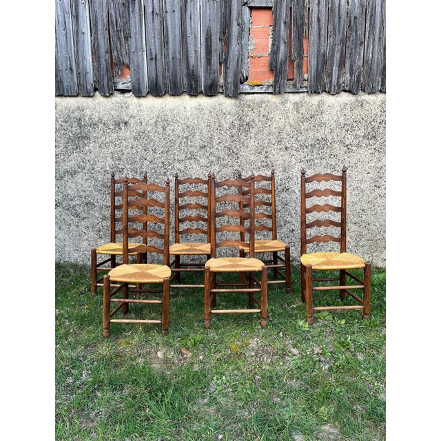 Vintage French Country Ladderback Chairs in Oak and Rush, 1960s, Set of 6 For Sale - Image 10 of 14