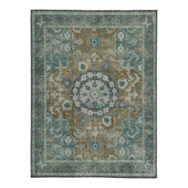 Rug & Kilim’s Distressed Style Rug in Blue Medallion Pattern For Sale