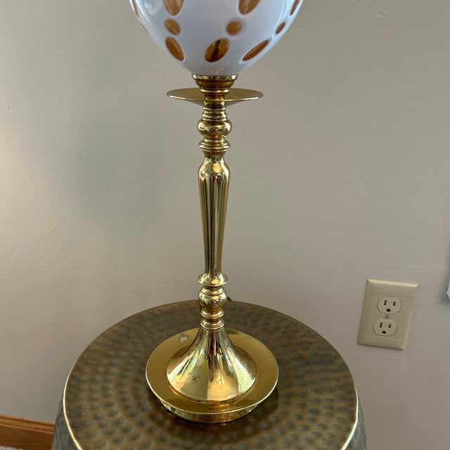 Hollywood Regency Vintage Brass & Glass Accent Lamp For Sale - Image 3 of 6