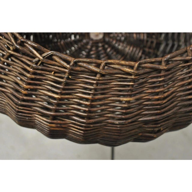 20th Century MCM Arthur Umanoff Style Wicker Rattan Wrought Iron Planter Stand For Sale In Philadelphia - Image 6 of 9