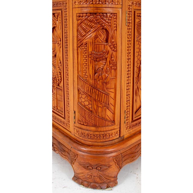 Mid-20th Century Heavily Hand Carved Wood Cocktail Bar Cabinet For Sale - Image 10 of 13