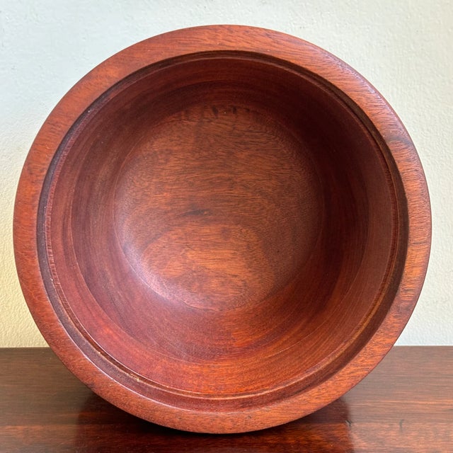 Brown Vintage Scandinavian Modern Turned Wood Treen Pedestal Bowl For Sale - Image 8 of 9