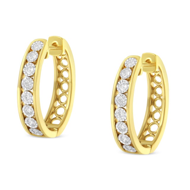 10KT Yellow and White Gold Diamond Hoop Earring (1/2 cttw, J-K Color, I2-I3 Clarity) For Sale - Image 4 of 6