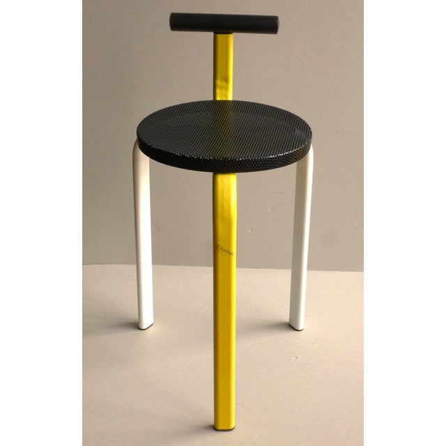 Black Vintage Stool with Backrest, 1980s For Sale - Image 8 of 8