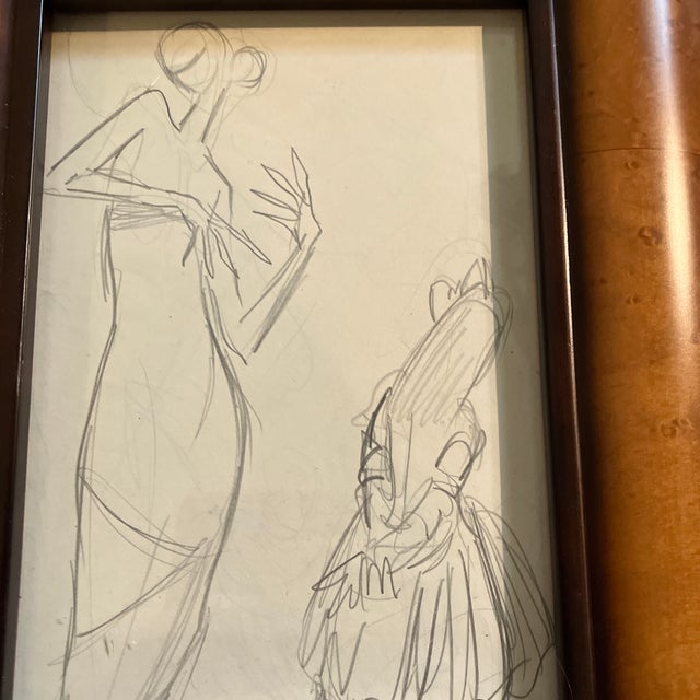 Original 5 x 7 drawing on paper unsigned study Overall size with new old stock frame is 9.5 x 11.5