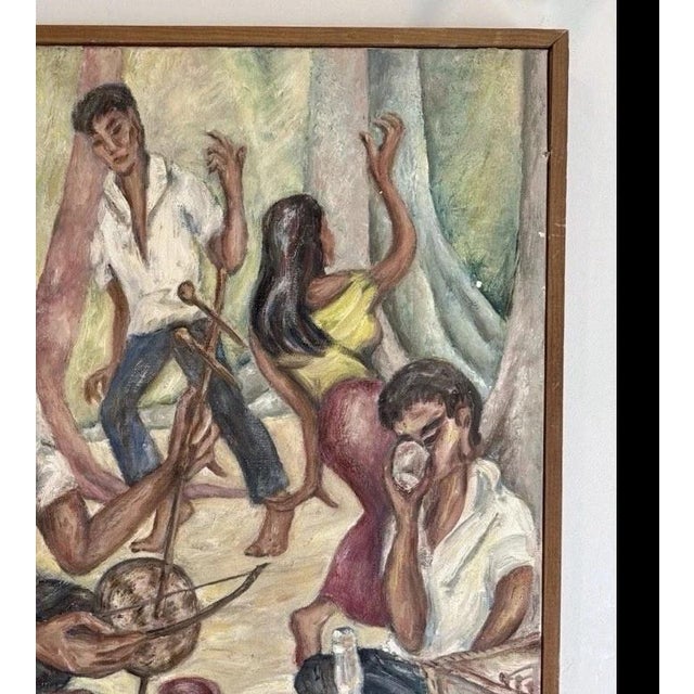 Textile Vintage Mj Beaman Cambodian Dancers Original Canvas Oil Painting Framed Art For Sale - Image 7 of 8