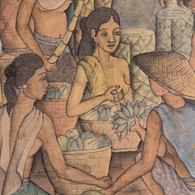 Vintage Traditional Indonesian Balinese Village Nude Ladies on Cloth, Framed Signed Sudha For Sale - Image 12 of 12