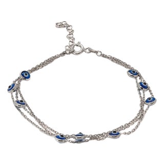 Triple Chain Evil Eye Sterling Silver Bracelet For Sale