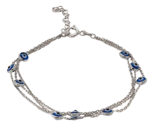 Triple Chain Evil Eye Sterling Silver Bracelet