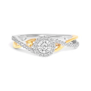 14K Yellow Gold Plated .925 Sterling Silver 1/4 Cttw Diamond Bypass and Halo Promise Ring (I-J Color ES13 For Sale