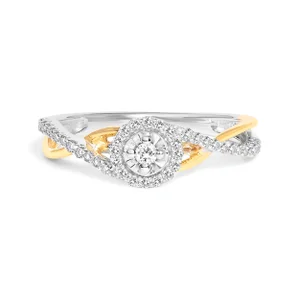 14K Yellow Gold Plated .925 Sterling Silver 1/4 Cttw Diamond Bypass and Halo Promise Ring (I-J Color ES13