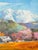 Lovely impressionist Autumn landscape painting, titled "Washington State." It features golden fields, fiery orange and red...