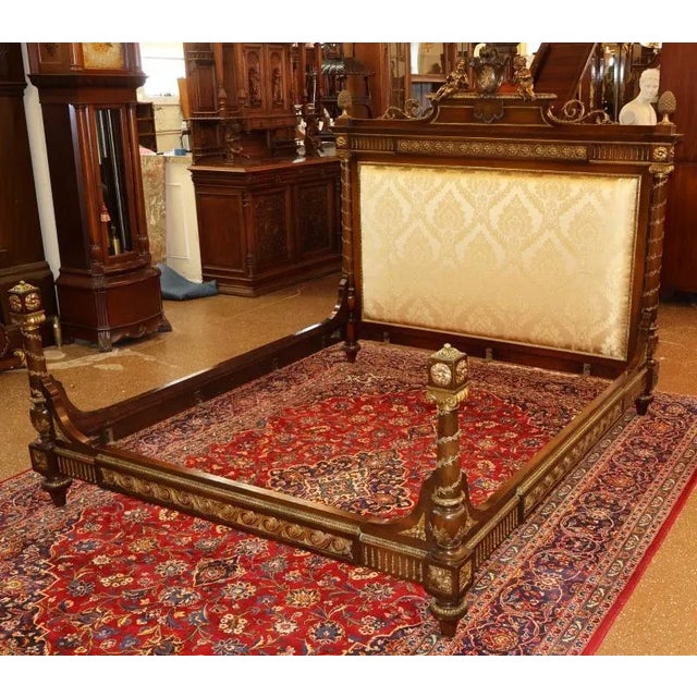 19th Century French Louis XV Style Bronze Mounted Mahogany European King Bed For Sale - Image 9 of 17