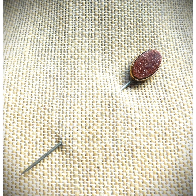 Antique 9k Gold Victorian Goldstone Oval Stickpin, Lapel Pin For Sale - Image 9 of 9