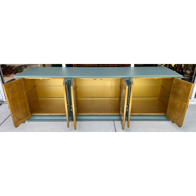 Spanish Revival Spanish Revival Sage Green & Gold Leaf Sideboard From 60's For Sale - Image 3 of 8