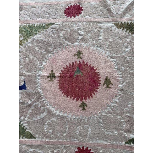 Textile Handmade Neutral Tan Suzani From Uzbekistan For Sale - Image 7 of 9