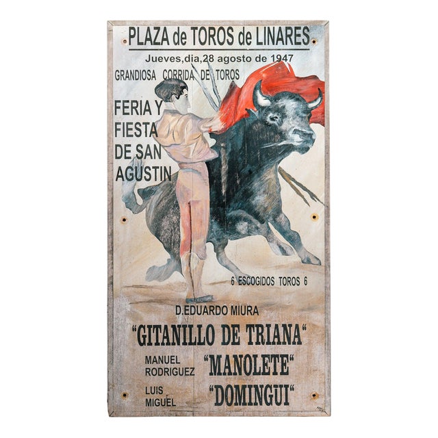 Historic Hand-Painted Manolete's Final Bullfight Sign, 1947 For Sale