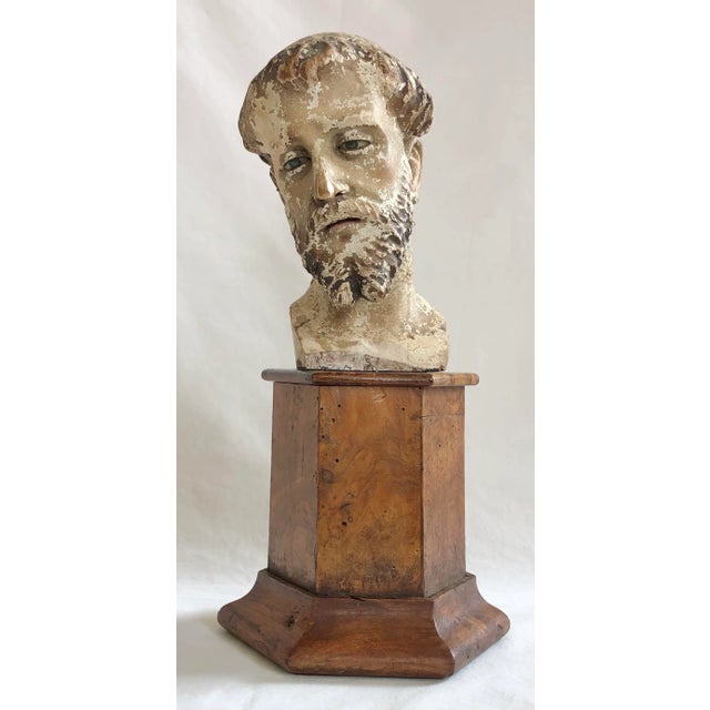 18th Century Spanish Colonial Carved Wooden Head of a Saint For Sale - Image 10 of 10