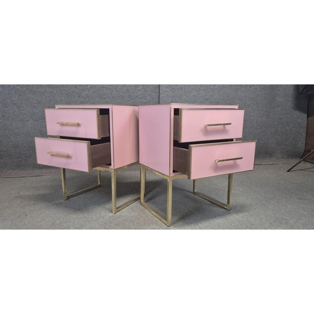 Not Yet Made - Made To Order Pink Murano Glass and Brass Bedside Tables from Justfurnituress SRL, Set of 2 For Sale - Image 5 of 18