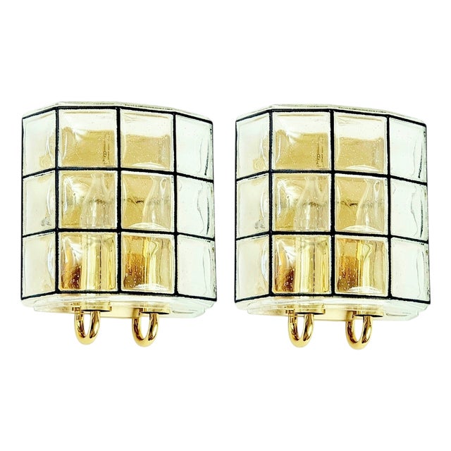 Mid-Century Modern German Glass Wall Lights from Limburg, 1960s, Set of 2 For Sale